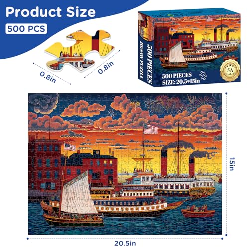 500 Piece Puzzle for Adults, Patriotic Harbor View Jigsaw Puzzle 500 Pieces - color: Set Sail