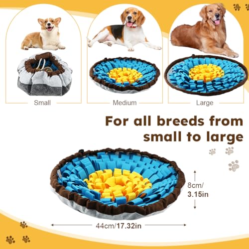 Snuffle Mat for Dogs & Cats, Adjustable Puzzle Toy Slow Feeder - color: Blue+Yellow