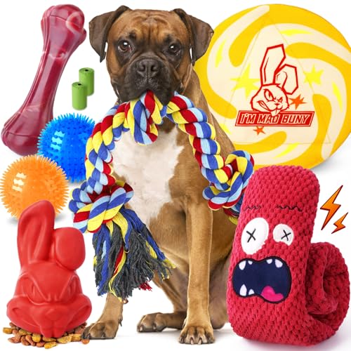 9-Pack Variety Dog Toys for Aggressive Chewers,Medium-Large Dogs - color: For Powerful Chewers（Mad Bunny）