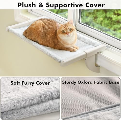 Zoratoo Windowsill Cat Perch, One-Step Sliding Adjustment Cat Hammock, XL