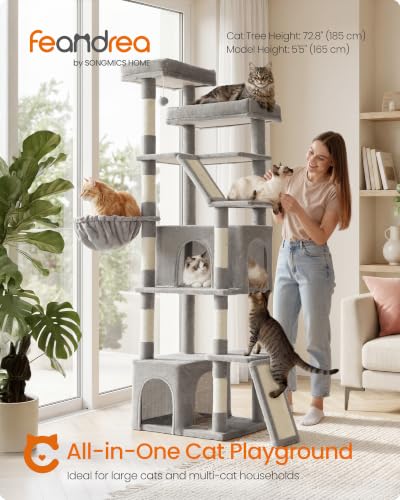 Feandrea 72.6-Inch Tall Cat Tree Tower for Indoor Extra Large Cats, Scratching Posts, Scratching Boards, Multi-Level Design, Dove Gray UPCT014G101S - color: Dove Gray