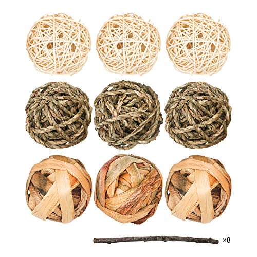 9 Pcs Small Animals Play Balls Rolling Activity Chew Toys Gnawing Treats for Rabbits Guinea Pigs Chinchilla Bunny Natural Balls, Pet Cage Entertainment Accessories (9 Pcs) - color: 9 Pcs