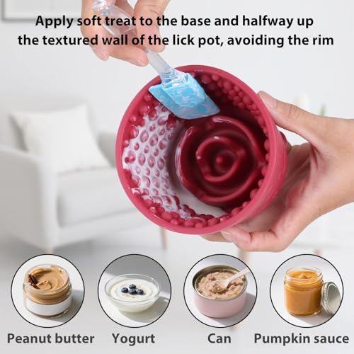 Dog Slow Feeder Lick Bowl - Non-Slip Licking Treat Dispenser for Small Medium Large Dogs, Promotes Anxiety Relief & Prevents Choking, Easy to Clean Feeding Bowl (Wine Red, S) - color: Wine Red, size: S