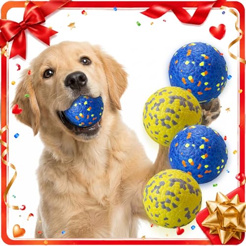 E-TPU Dog Balls, Tough High-Bounce Floating Fetch Toys, 2 Sizes - color: Blue & Yellow (4-Pack), size: Medium (3" diameter)