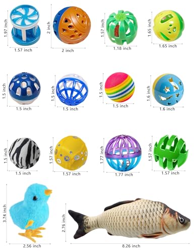 35-Pack Jingle Balls Catnip Fish Wind-Up Chick for Kittens - size: 1.5'' - 8.3'', 35-Pack