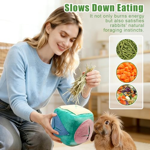 Rabbit Foraging Toy with Bell,Puzzle Feed Game Guinea Pig Fun Enrichment Toys Boredom Relief,Washable Snuffle Interactive Treat Ball Dispenser Exercise Bunny Toys for Indoor Bunnies(Blue) - color: Blue