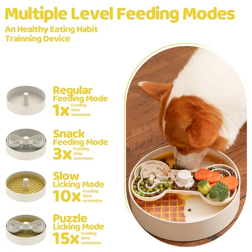 Puzzle Feeder Slow Feeder Dog Bowl with Lick Mat and Puzzle Inserts - Non-Slip Base, Adjustable Speed Design, Dishwasher Safe for Large Dogs,Yellow - color: Wheat-Yellow, size: L