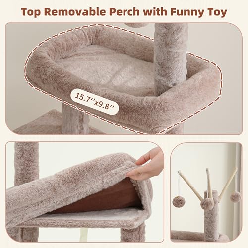Gitelsnour Cat Tree Tower for Indoor Cat, Top Platform with Toy, GCT006SMU - color: Muchroom, size: 47.24 inches