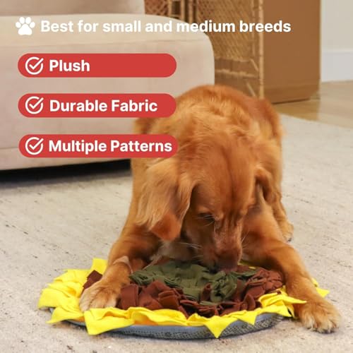 Snuffle Mat for Dogs Sunflower, Large Dog Snuffle Mat 19” x 19”, Plush Enrichment Toy Slow Feeder, Mental Health Puppy Chew Toys to Keep Them Busy, Machine Washable, Snuffle Mat for All Breeds Sizes