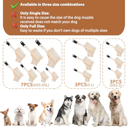 LUCKYPAW Mesh Dog Muzzle Suits for Small Medium Large Dogs Dog Muzzle Set - size: Full Size 7 PCS(XXS-XXL)