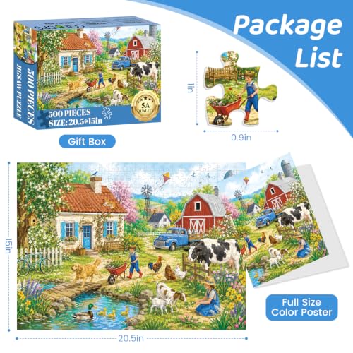 500 Piece Puzzles for Adults,Spring Country Farm Jigsaw Puzzles 500 Pieces - color: Country Farm