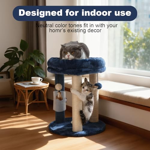 MECOOL Cat Scratching Post Tree with Tower Soft Bed.Natural Quality Sisal Carpet Jute Scratch Posts with Three Hanging Ball Toys and Massage Brush for Indoor Cats and Kittens Blue - color: Blue