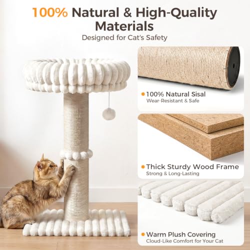 Avont Modern Cloud Cat Scratching Post with Perch for Indoor Adult Cats - color: Cream