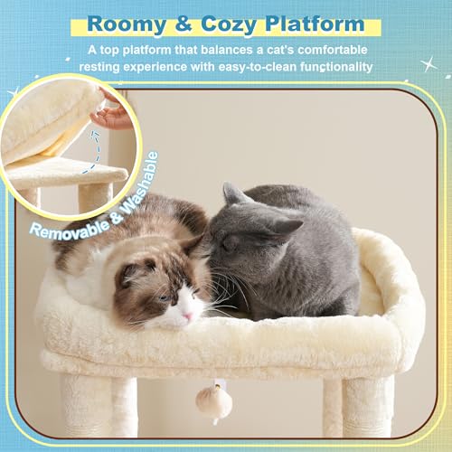 Hey-brother Cat Tree Tower with Plush Steped Condos, Big Platform, MPJ071M - color: Beige, size: 50 inches