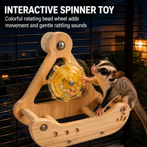 Sugar Glider Toys Wood Hanging with Spinner Sugar Glider Cage Accessories