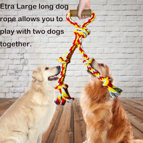 Extra Large Dog Rope Toys for Aggressive Chewers - Tug of War, Interactive, Heavy Duty, Outdoor, Medium to Large Breed Dog Chew Rope with Handle - color: yellow