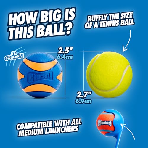 Chuckit! Ultra and Squeaker Ball Dog Toy, Medium 2.5in, 3 Pack, Floats - size: Medium, style: Squeaker & Ultra