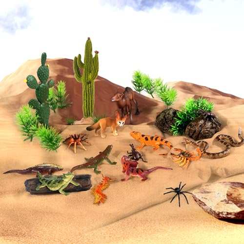 SIENON 32Pcs Desert Animal Figures with Trees Cactus Toys Diorama Project - style: Desert