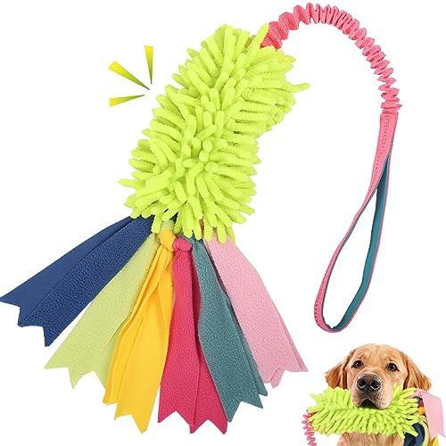 wodoca Dog Tug Toys - Aggressive Chewer Rope Toy for Large Dogs - color: Green Chenille, Pink Webbing