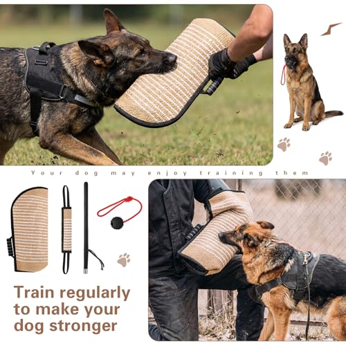 Leyndo 4 Pcs Dog Training Sleeve Set with Tug Pillow Stick Ball, Black - color: Black