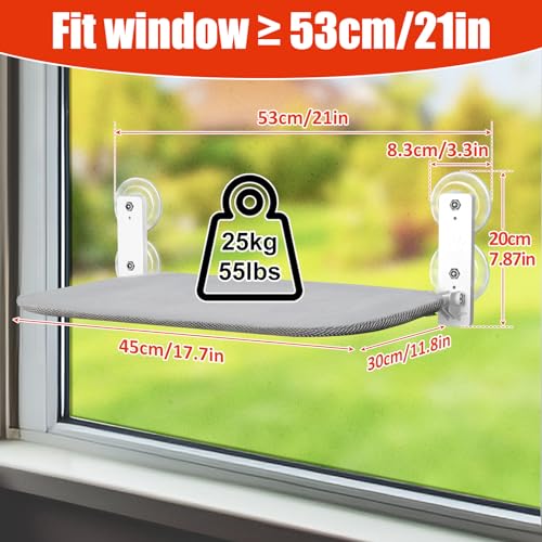 Sunhoo Cat Window Hammock Perch Cordless Perches Window Sill Seat Bed Foldable Stable Lounger Upgraded Suction Cup Easy Assembly Indoor Cats Kitty Shelf Hold Up to 55lbs（Grey,S - color: grey, size: S