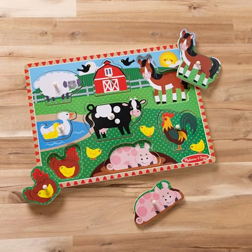 Melissa & Doug Farm Wooden Peg Puzzle (8 pcs) - size: 11.75 x 8.75 x 0.7, style: Farm