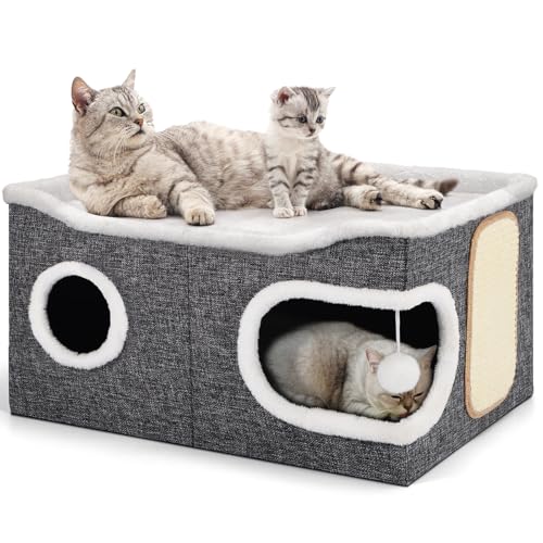 Shikha Extra Large Cat House Bed for Multi Cats with Scratch Pad Grey - color: Grey, size: Extra Large