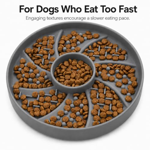 Slow Feeder Dog Bowl Silicone Suction Cup Anti Spill Dogs Cats Grey - color: Grey