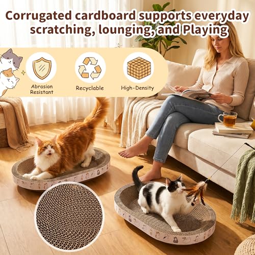 PatiencET Oval Cat Scratcher Bed for Indoor Cats with Catnip - size: Oval Narrow - 1 Pack