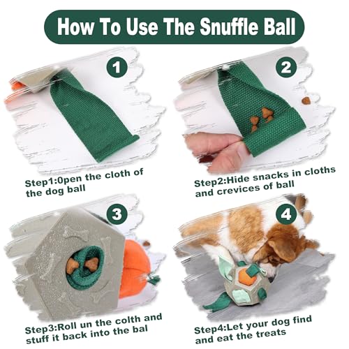 Dog Snuffle Ball - Upgrade Ball Interactive Puzzle Dog Toys, Foraging Truffle Pads Puppy Snack Dispenser Slow Feeder Suitable for Any Size Pet with Squeaky Carrot Toys (Apricot) - color: Apricot