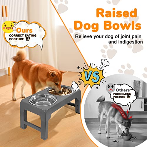 URPOWER Raised Dog Bowls 4 Height Adjustable Elevated Bowl Stand - color: Grey