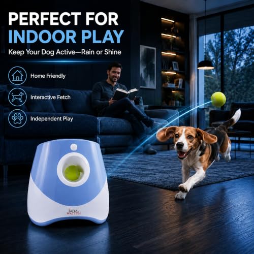 Automatic Ball Launcher for Dogs with 10 Balls, Rechargeable Fetch Machine - color: Blue
