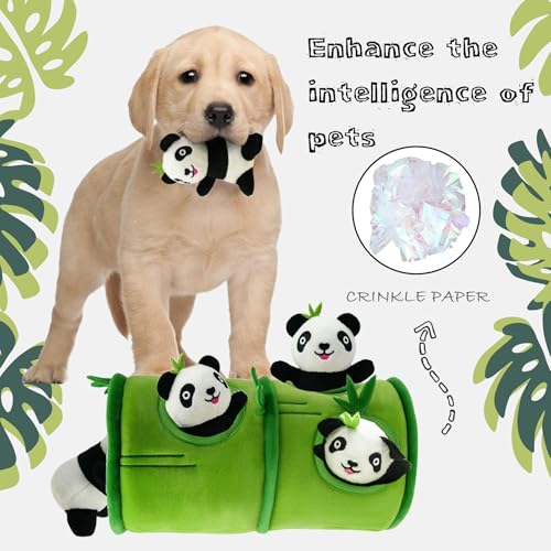 Hide and Seek Dog Toys, Interactive Squeaky Plush Puzzle Puppy Chew Toy to Keep Them Busy for Small Medium Large Dogs(Bamboo Hideaway with 5 Pack Panda) - color: Bamboo Hideout with 5 Panda