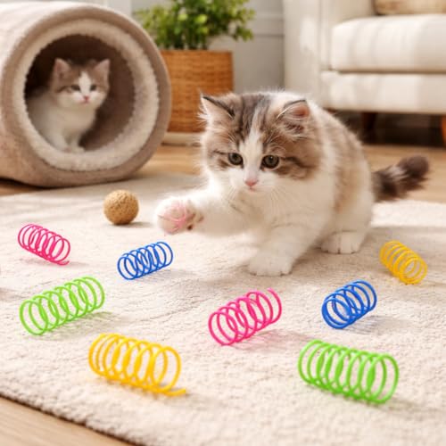 4Pcs Cat Spring Toy Set, Interactive Spiral Pet Play Accessories Pack, for Indoor Outdoor Activity Entertainment Use - color: Red,Blue,Green,Yellow, size: 4Pcs