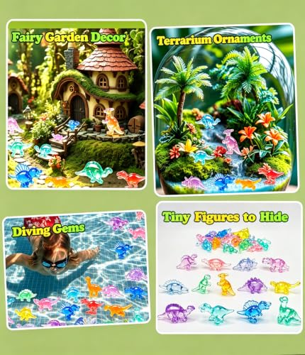 180 Pcs Mini Dinosaur Figures, Mini Resin Animals Figures to Hide, Small Plastic Dinosaur Figurines Miniature Ornaments Diving Gems for Vase Filler Fairy Garden Dino Party Decorations (Tiny Dinosaur) - style: Tiny Dinosaur