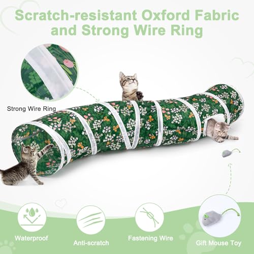 Glittme S-Shape Cat Tunnel, Foldable Cat Tunnels for Indoor Cats - color: Green Flowers