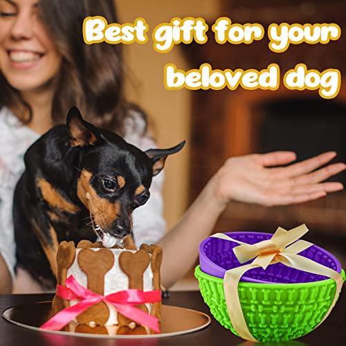 Patelai 2 Pcs Dog Lick Bowl, Slow Feeder Bowl for Dogs, Green, Purple, Bone - color: Green, Purple
