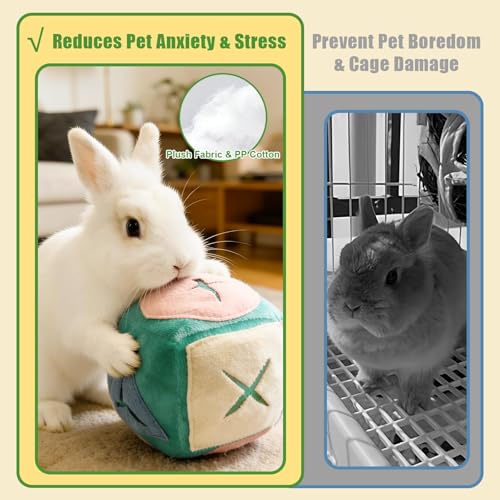 Rabbit Foraging Toy with Bell,Puzzle Feed Game Guinea Pig Fun Enrichment Toys Boredom Relief,Washable Snuffle Interactive Treat Ball Dispenser Exercise Bunny Toys for Indoor Bunnies(Blue) - color: Blue