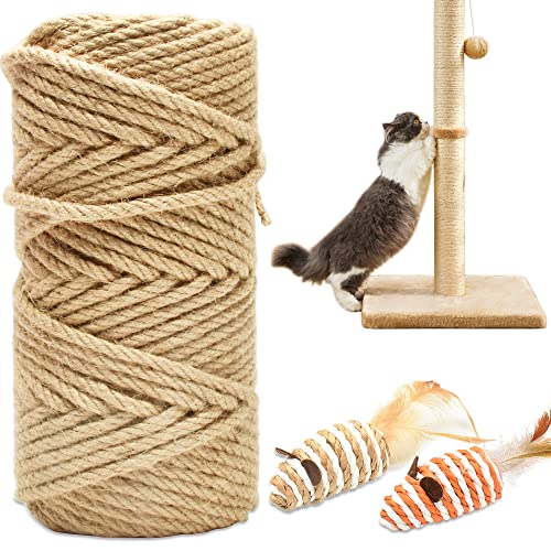 164FT 1/4 Inch Cat Scratching Sisal Rope for Cat Trees & Posts - color: Natural, size: 164ft