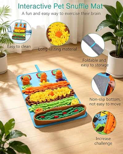 ORIA Snuffle Mat for Dogs, 4 Squeaky Carrots, Machine Washable, 32''x20'' - size: 32x20 inch