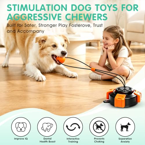 Fuufome Suction Cup Dog Toys for Medium Large Aggressive Chewers - color: Orange