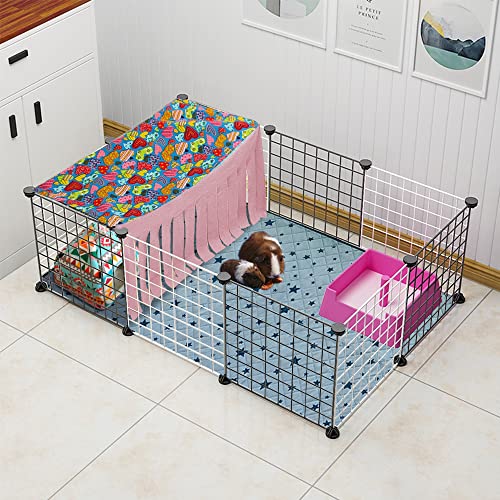 RIOUSSI Guinea Pig Hideout Hideaway Corner Fleece Toys Cage Accessories - color: Pink Rectrangle