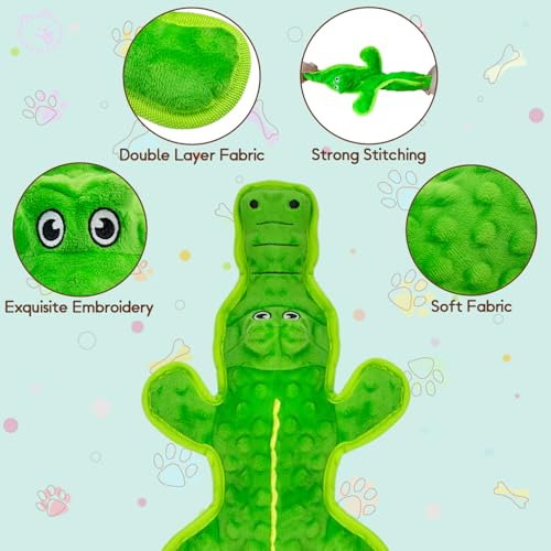 No Stuffing Dog Squeak Toys, Chew Toys for Small, Large Puppies Crocodile - color: Green