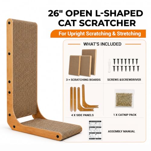PatiencET L Shape Cat Scratcher, 26 Inch Cardboard Scratch Pad - size: L shape-1 Pack