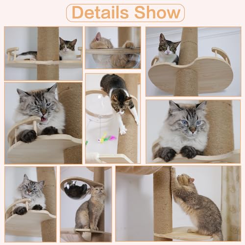 Floor to Ceiling Cat Tree Height (50-120.5in) Adjustable Cat Tower 5 Tier Hemp Scratching Post High Cat Tree Sturdy Activity Tree Indoor Outdoor Cat Scratching Post Activity Center - size: 5-tier cat tree