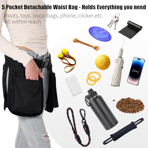 Dog Training Vest with Clicker and Whistle, Pet Handler Waist Treat Pouch for Men and Women, Walking, Hiking, Travel, Dog Training Essentials, Hand Free Waist Belt Clip - Black