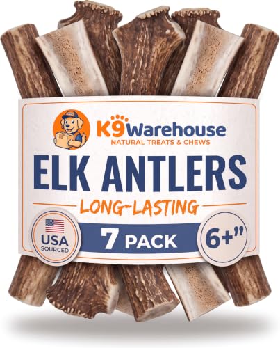 K9warehouse Mixed Elk Antlers for Dogs, Split & Whole, Large 7 Pack, 1.5lbs