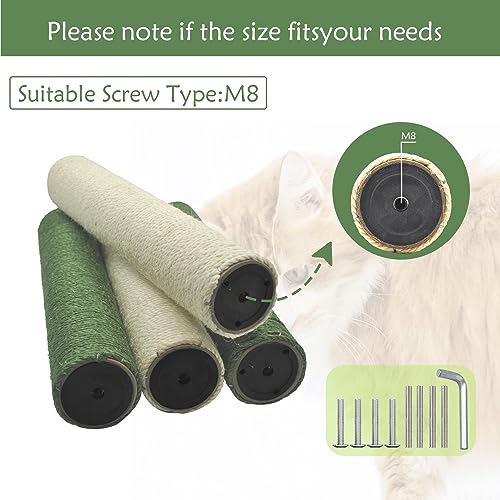 4 Pcs Cat Scratching Posts Replacement,15.7"x3.1''Natural Sisal Cat Tree Post Replace Parts for Indoor Cats Tower Repair Scratch Refill Poles with M8 Screws for Kitten Spare Furniture Accessories - color: 【Green】