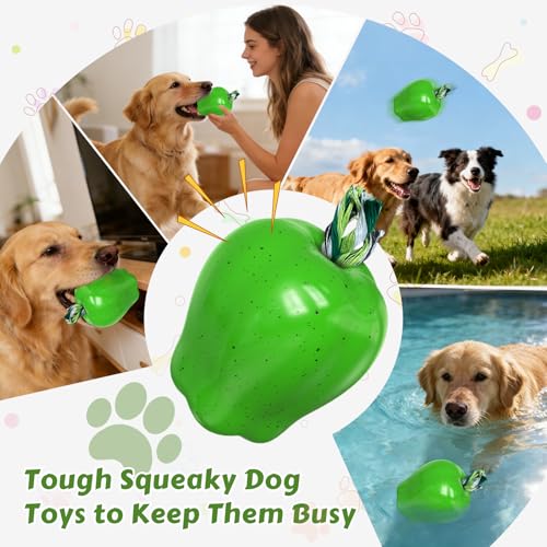 Tough Dog Chew Toys Indestructible Squeaky Toys for Aggressive Chewers Outdoor Swimming Interactive Tough Chew Toys for Medium and Large Dogs - color: Green Apple