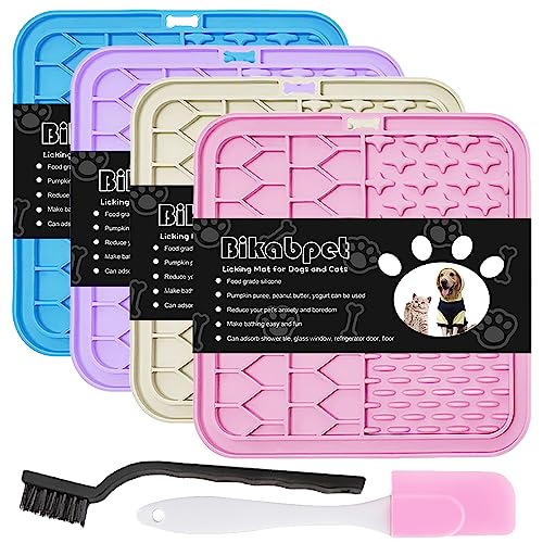 Lick Mat for Dogs and Cats，Cat Licking Pad with Suction Cups for Dog Anxiety Relief，Dog Peanut Butter Lick Pads for Dogs Perfect for Bathing Grooming,Slow Feeders for Dogs and Cats,4Pack